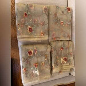 4 sheer floral curtain panels